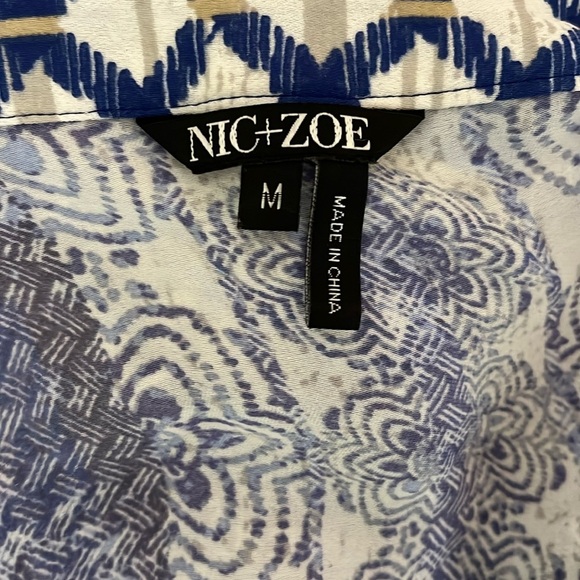 NIC+ZOE Geometric Artsy Printed Balloon Sleeve Sheer Blouse - Size Medium - Picture 7 of 9